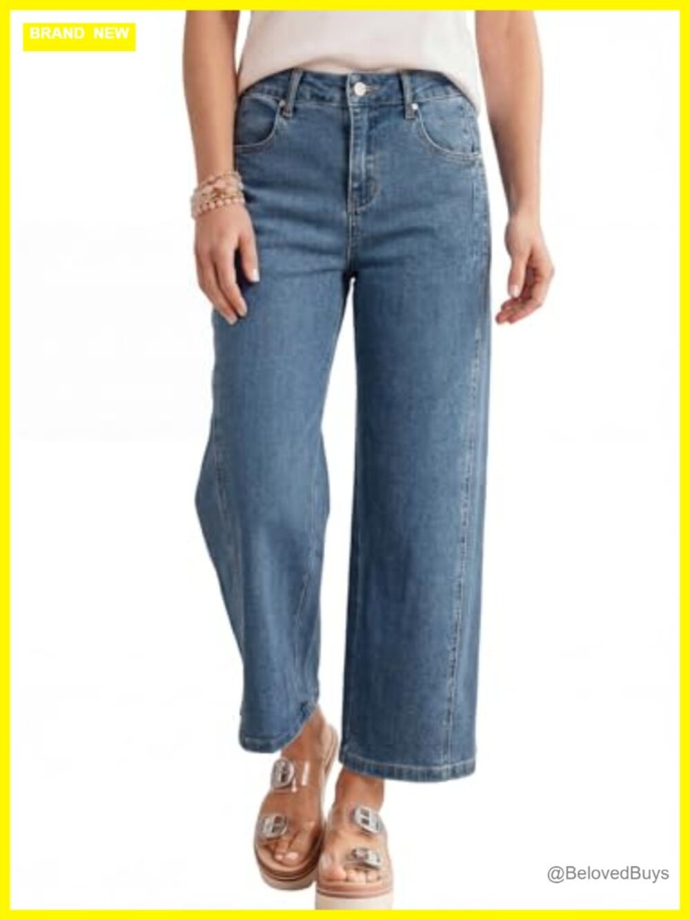 High Waisted Wide Leg Cropped Jeans Stretchy Split Seam Denim Pants
